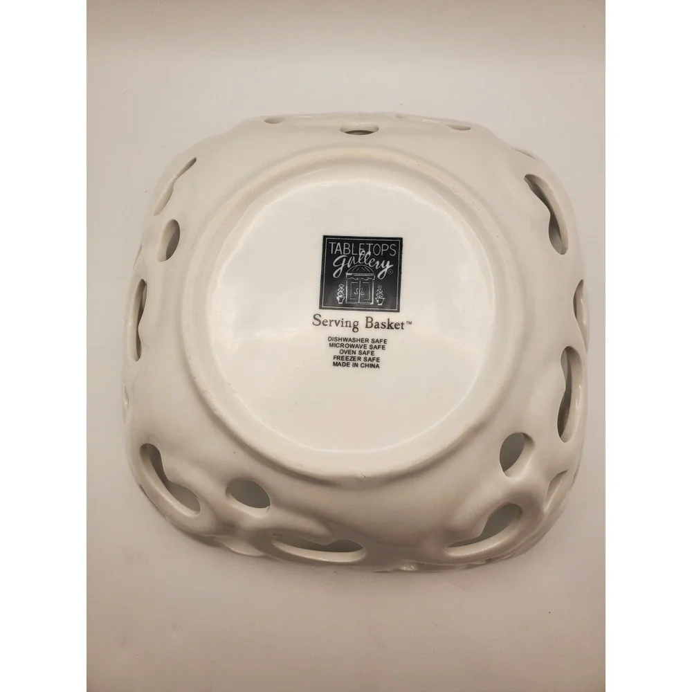 Vintage Tabletops Gallery White Pierced Ceramic Heart Serving Basket 8.5